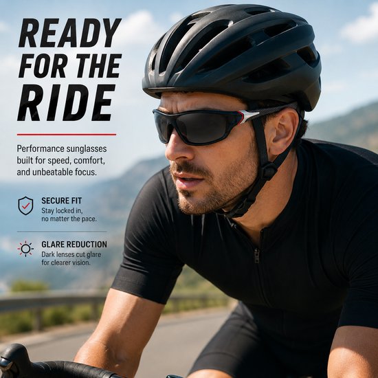 Gepolariseerde Sportzonnebril voor Heren - UV400 Bescherming Fietsbril en Hardloop Zonnebril - Ultralichte Visserszonnebril met Antislip PC Montuur - Inclusief Brillenband en Etui - Zwart frame, rode poten, grijze afwerking — afbeelding 2