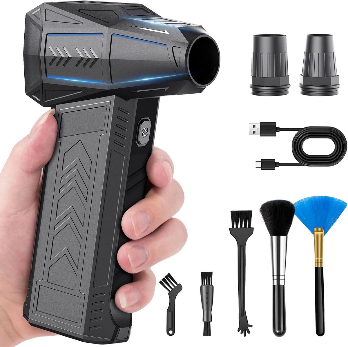 Stofventilator Elektrisch - Perslucht Blazer - Apparaten Reinigen - 3 Snelheden 130.000 Omw/min - 3000 mAh Accu - Zwart