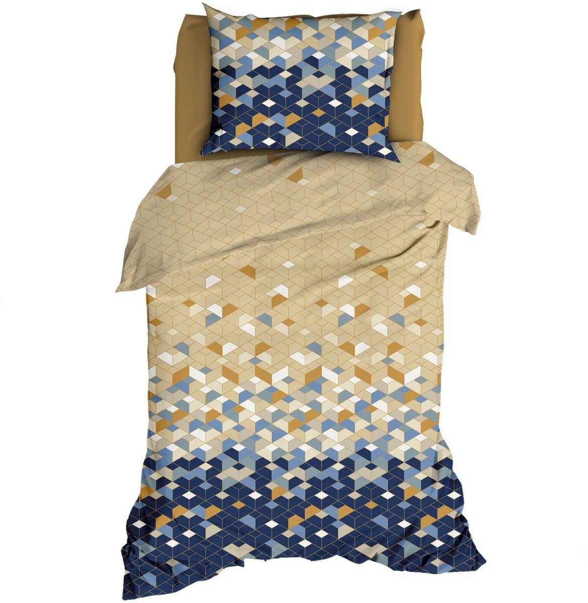 Satin d'Or Scoop Dekbedovertrek - Eenpersoons - 140x200/220 cm - Blauw