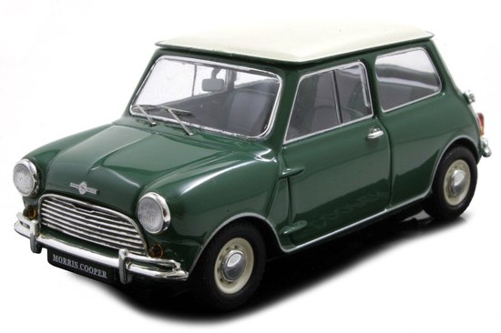 Groene Atlas MINI Cooper S modelauto met wit dak, schaal 1:43.
