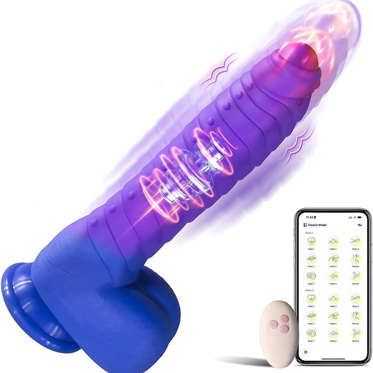 SF Toys Verwarmbare Dildo met Zuignap - App & Afstandsbediening - 8 Bewegingsstanden - 3 Vibratiestanden - IPX7 Waterdicht - Paars