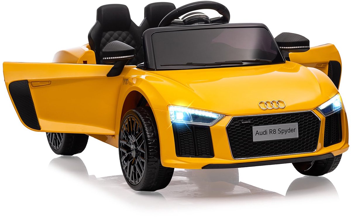 Danky Elektrische Kinderauto Audi R8 Spyder 6V– Officieel Gelicentieerd Accuvoertuig met Afstandsbediening – 2WD Dual Motor 25W×2, Kunststof & Metaal, 2 Accu's 4,5AH, tot 5 km/u – Geel