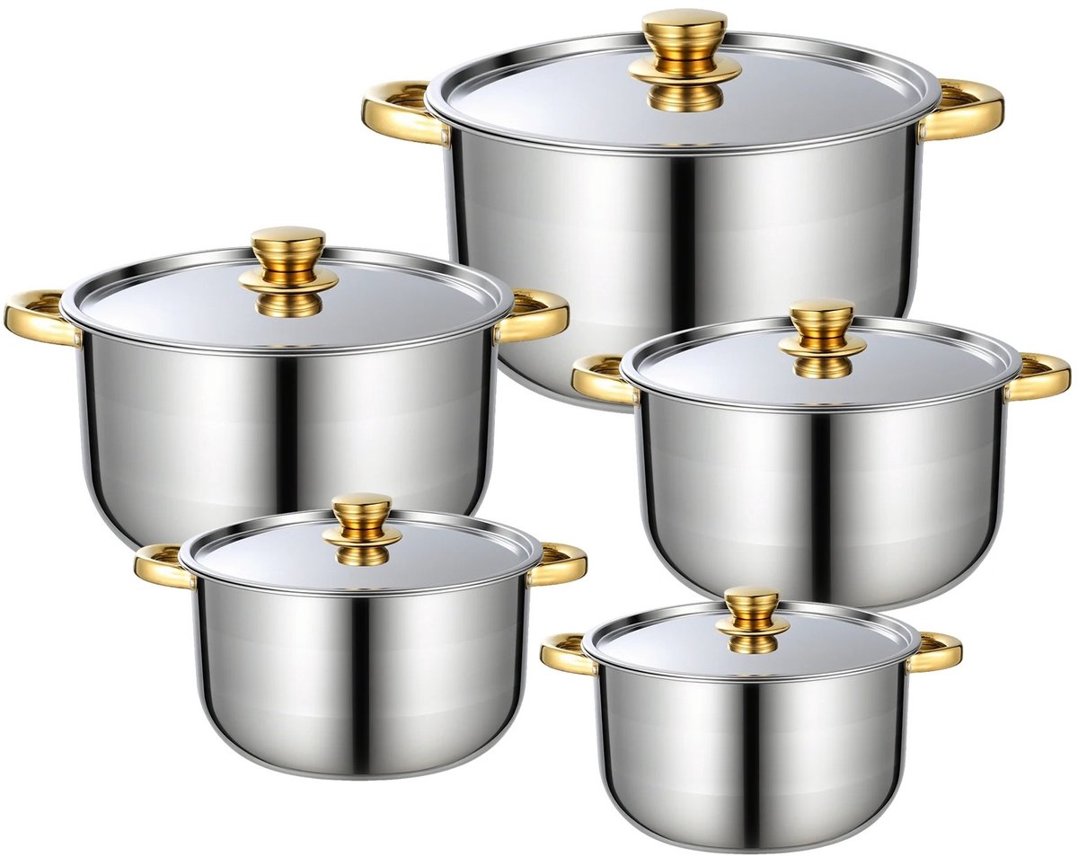Turold Pannenset - Pannen - Pannenset Inductie - Pannenkoekenpan - Gouden/Roestvrijstalen Pannenset, Alle Typen inclusief Inductie