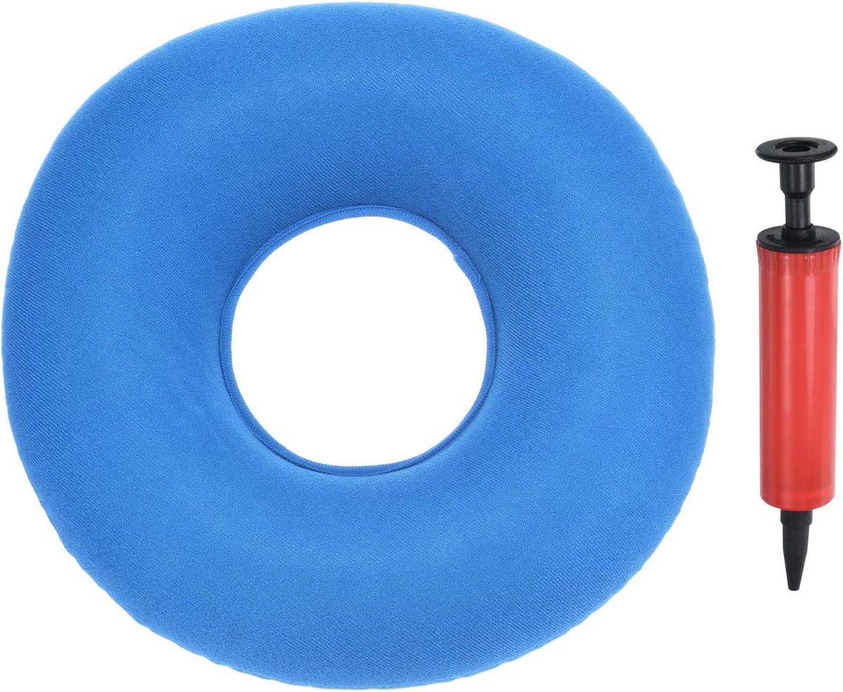 Opblaasbaar zitkussen, draagbaar donutkussen, zitkussen met rug- en lendensteun, geschikt voor rolstoelen, bureaustoelen en ligstoelen