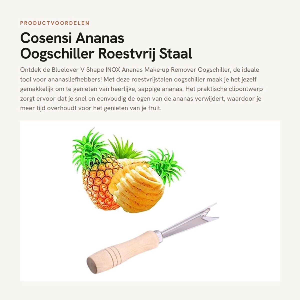 Dailygoods- Oogschiller V-vorm - Roestvrij Staal - Ananas Dunschiller - Praktisch Clipontwerp - Totale Lengte 19 cm - Lichtgewicht 40 g