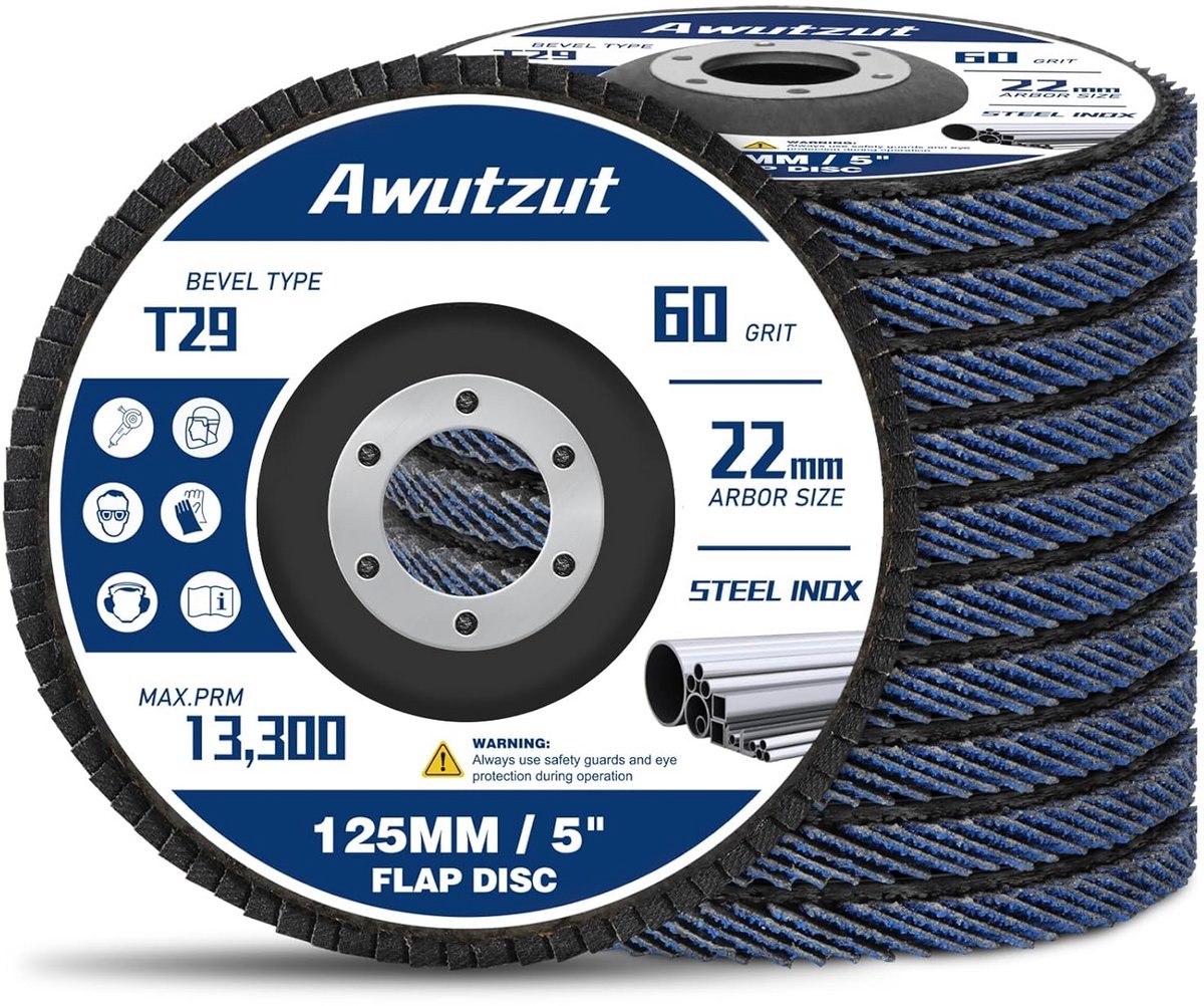 Waaierschijf 10 stuks - Lamellenschijven schuur - Metaal hout bewerken - T29 gebogen vorm - 125 mm korrel 60 - Grijs