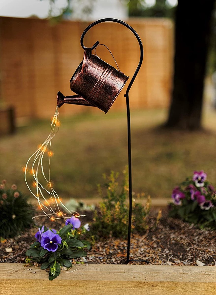Zonne-energie Lantaarn - Metalen Lamp - Tuin Verlichten - Automatische Schemering Aan - 142 cm Hoog - Koperkleurig