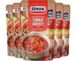 Unox Smaakfavoriet Soep In Zak - Tomaat Groente - een gevulde soep met heerlijke groenten en gehaktballetjes - 5 x 570 ml