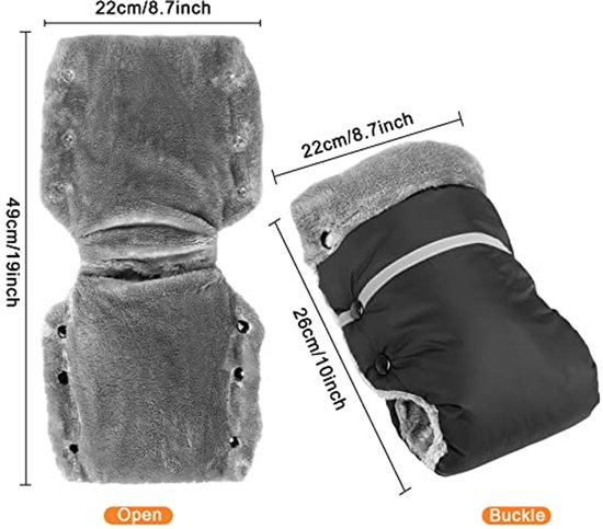 Handwarmer Kinderwagen - Mouw Wanten - Wandelen Buiten - Waterdicht Winddicht - Universele Maat - Zwart — afbeelding 4