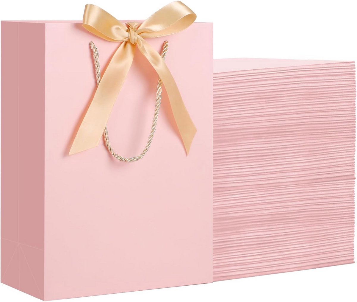 Cadeauzakken met strik - Papieren tassen - Feestelijke verpakking - Stevig 230GSM papier - 20x10x28cm - Roze