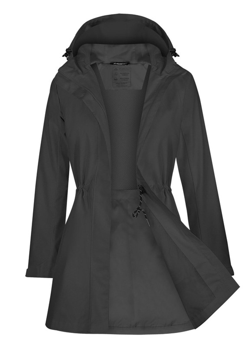 Daity Regenjas dames trenchcoat lange waterdichte softshell jas met capuchon Zwart