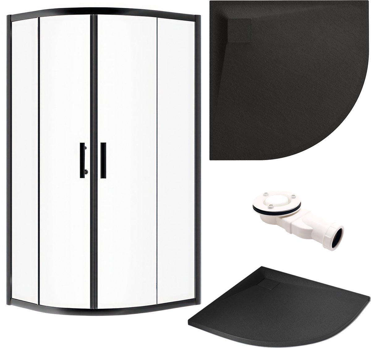 Bad Land HELA VIDAR douchecabine set - kwartrond - 80 x 80 x 193 cm - zwart