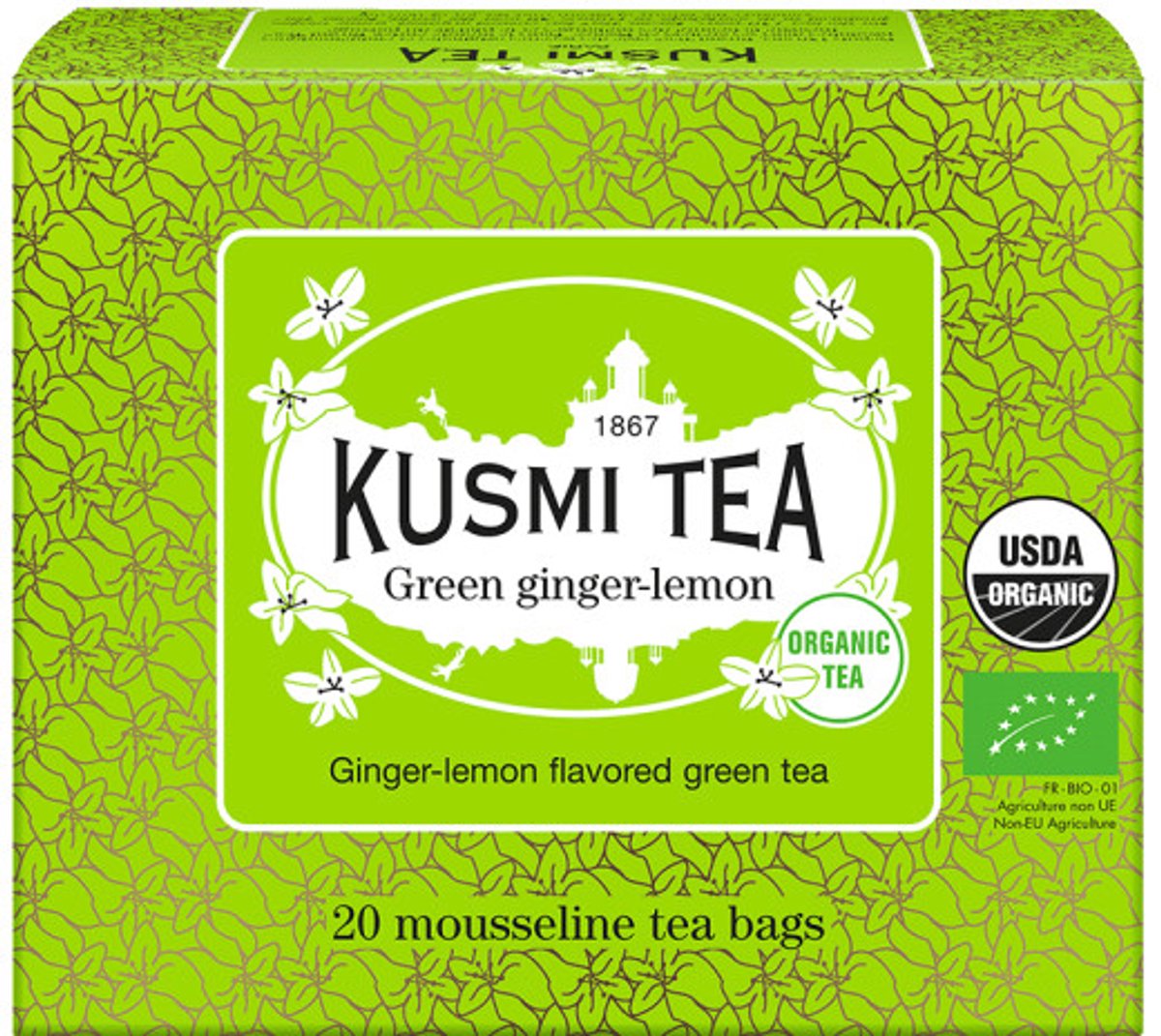 Biologische groene thee Kusmi Tea Green Ginger Lemon – 20 mousseline theezakjes