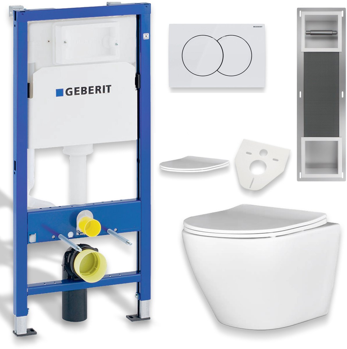 Badland Rolo toiletset - wandtoilet met inbouwreservoir, wandbox en bedieningsplaat wit - wit