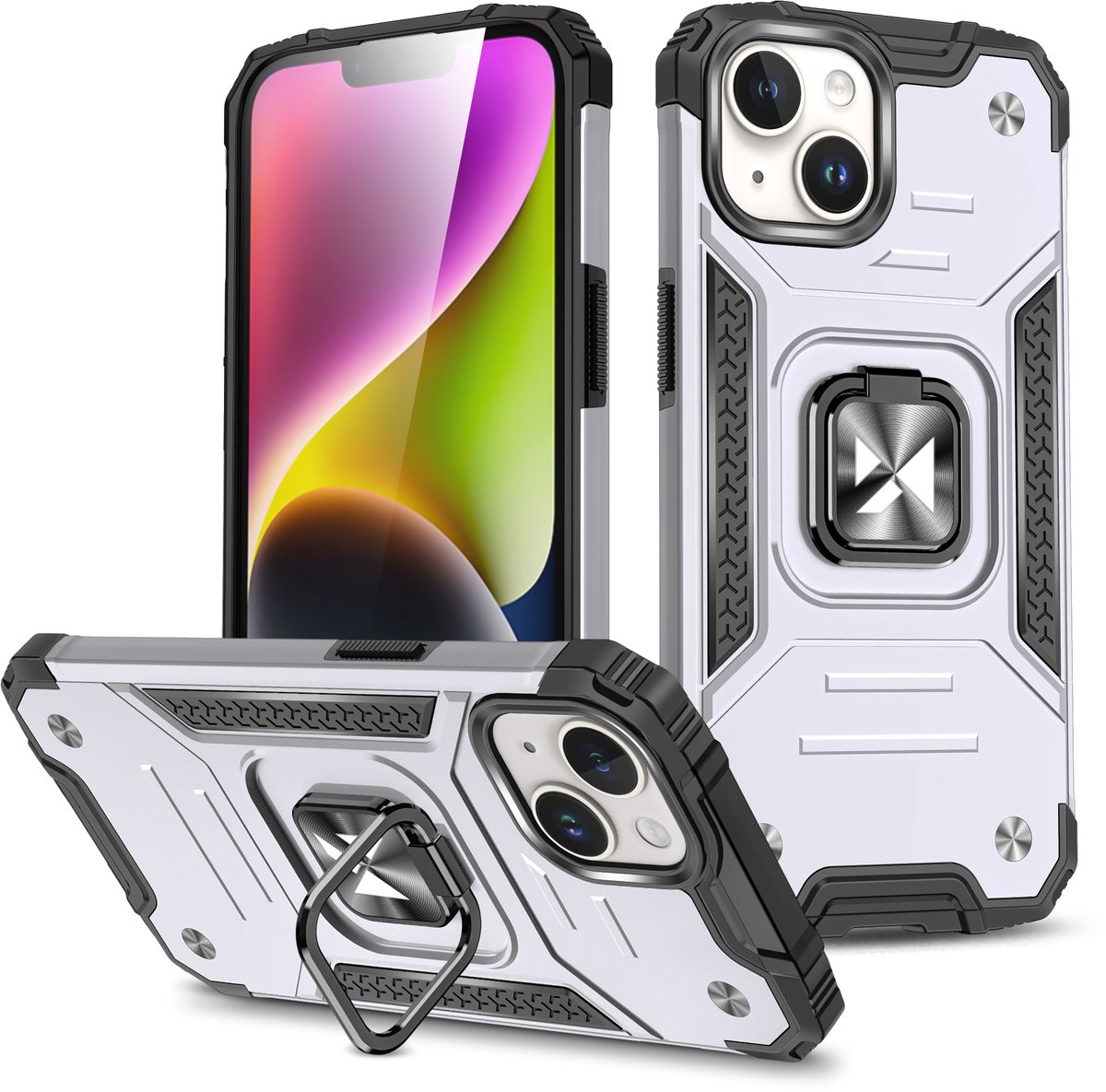 Wozinsky Ring Armor - Beschermhoes - iPhone 15 Plus - Zilver - Ring Houder