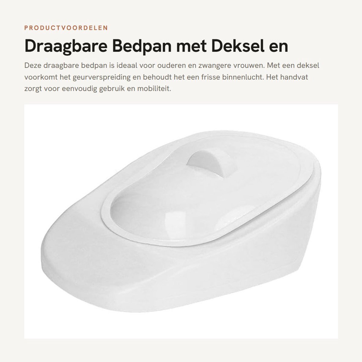 Dailygoods- Bedpan met Deksel - Draagbare Bedpan - Ergonomische Handgreep - Versterkt Draagvermogen tot 80 kg - Gladde Oppervlakte - Vermindert Geurverspreiding - Toiletpan