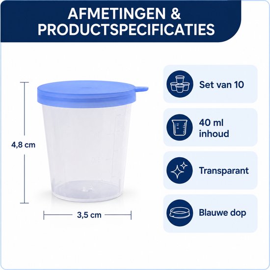 BukkitBow - Set van 10 Urinepotjes Steriel 40ml - Transparante Plas Containers - Anti Lek Herbruikbare Medische Bakjes van BukkitBow — afbeelding 2