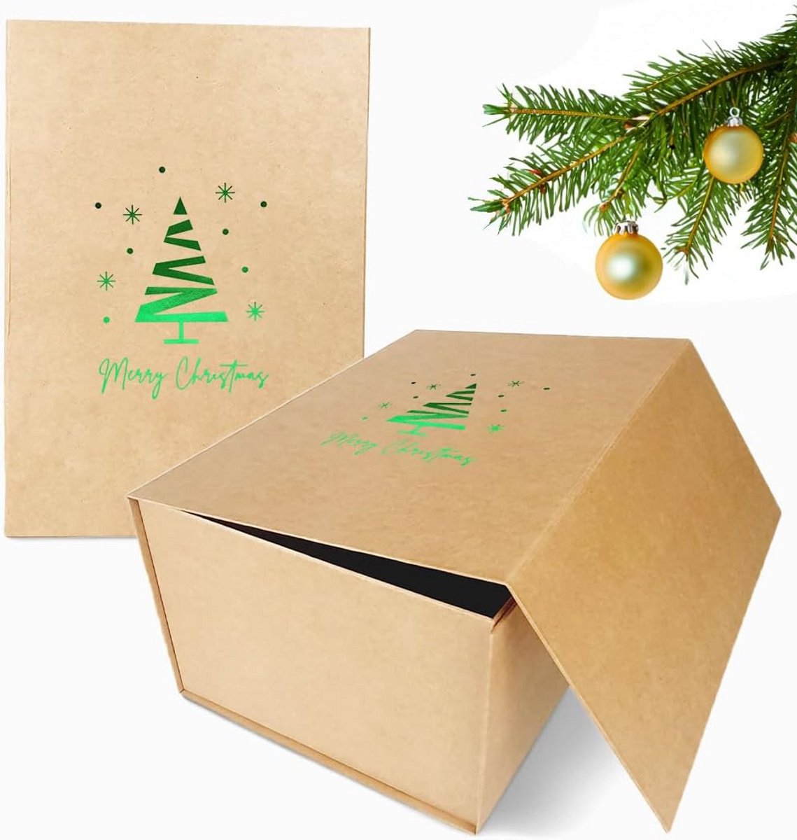 Geschenkdoos met deksel - Kerstverpakking Cadeaubox - Cadeaus Inpakken - Magneetsluiting Kerstboommotief - 31 x 22 x 15 cm - Rood