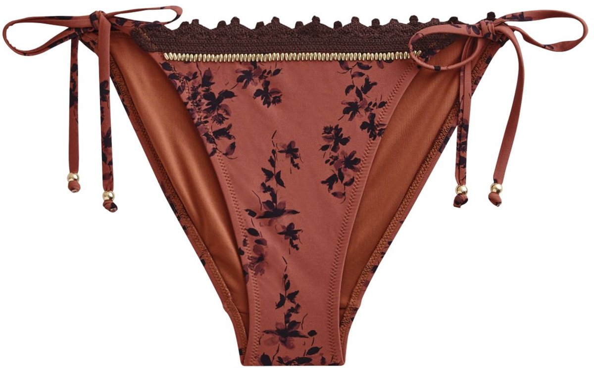 Next Dames - Gehaakt bikinibroekje met bandjes aan zijkant - Bruin Brown Floral Beaded