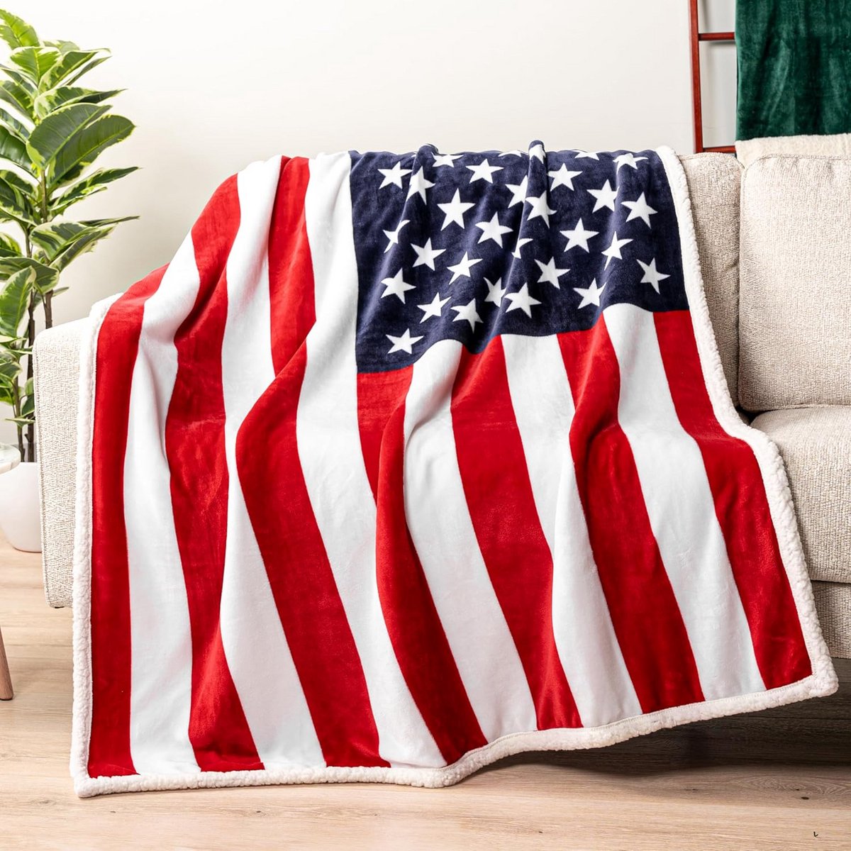 Vlag Deken - Patriottische Plaid - Gezelligheid Thuis - Sherpa Fleece Voering - 50 x 60 Inch - Rood Wit Blauw