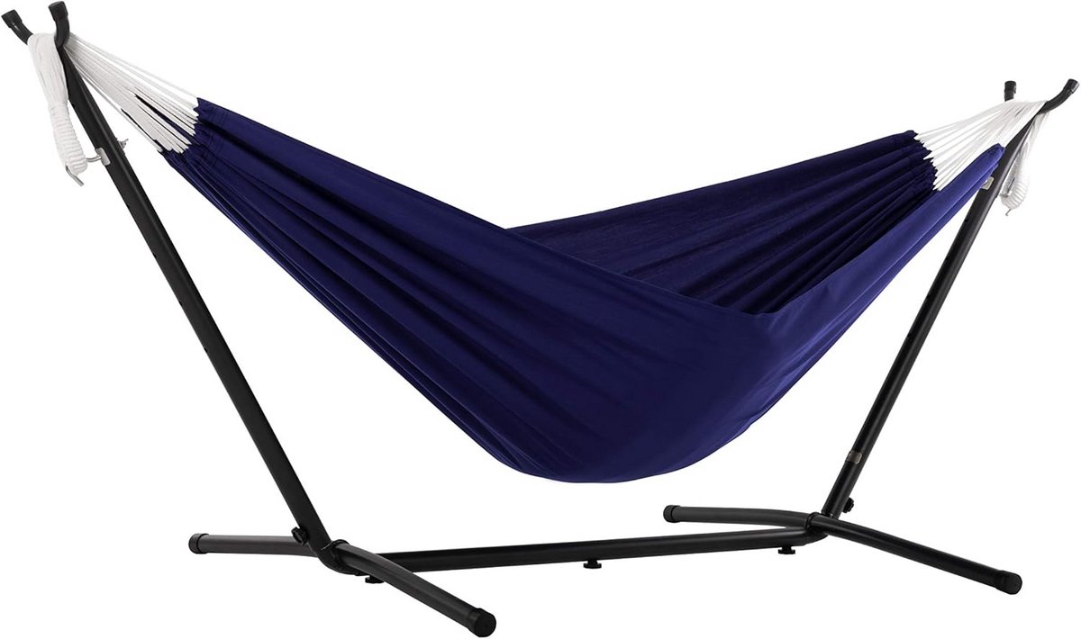 Tweepersoons Hangmat - Met Standaard - Ontspannen Buiten - Snelle Montage - 249 x 109 cm - Blauw