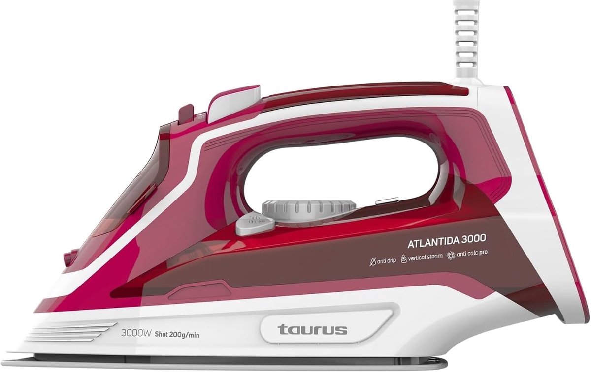 Stoomstrijkijzer - Krachtig strijkijzer - Kreukels verwijderen - Keramische zool - 3000 Watt - Bordeaux