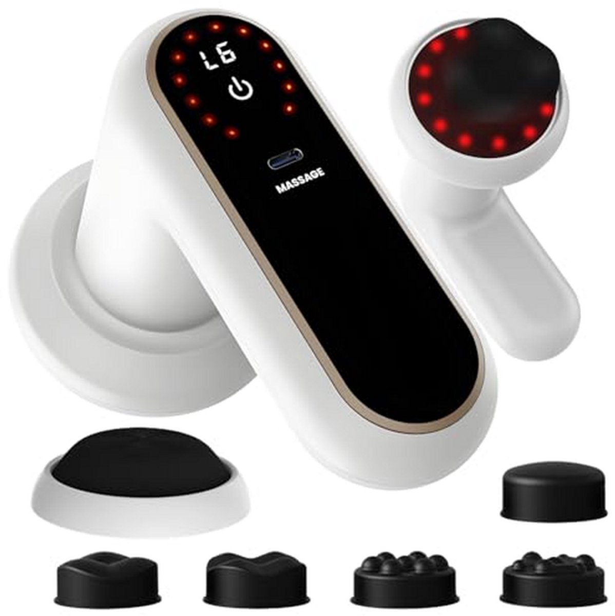 Anti-Cellulite Massager - Lymfedrainage Apparaat - Ontspanning Spieren - 6 Niveaus 3 Modi - 5 Massagekoppen - Wit