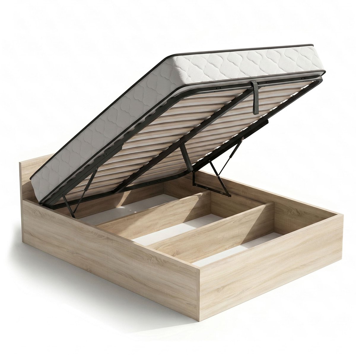 Bed met Opbergruimte / 140x200 cm / Metalen Lattenbodem Opklapbaar / Binnenveringsmatras / Sonoma Eiken