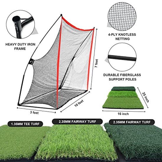 Golfmat Set - Oefenmat Golf - Golf Trainen - Drie Turf Soorten - 10x7 Feet - Groen — afbeelding 3