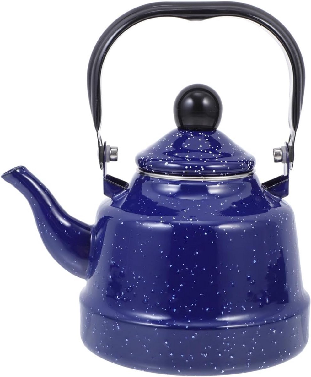 Emaille Waterketel - Theepot Fornuis - Thee Zetten - Koel Handvat - 16x16x21cm - Blauw