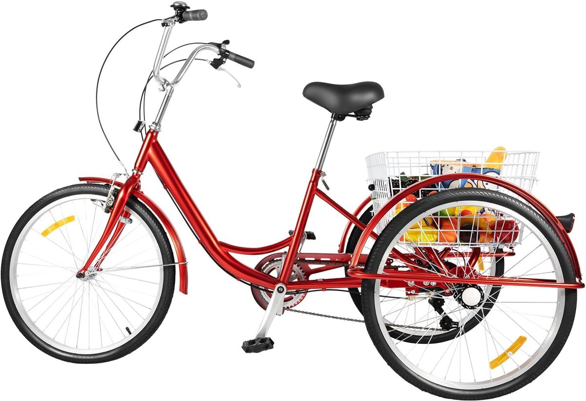 Driewieler voor volwassenen Senior cruiser Comfortabel transport Inclusief mand 24 inch Rood