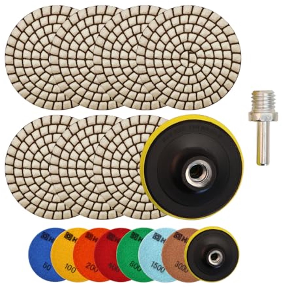 Polijstpads Diamant - Schuurschijven Set - Steen Behandelen - Droog Polijsten - 100mm 7 Stuks - Grijs