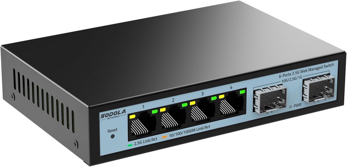 Netwerk Switch - Managed Switch - Thuisnetwerk Upgrade - 2.5G en 10G poorten - 6 poorten - Zwart