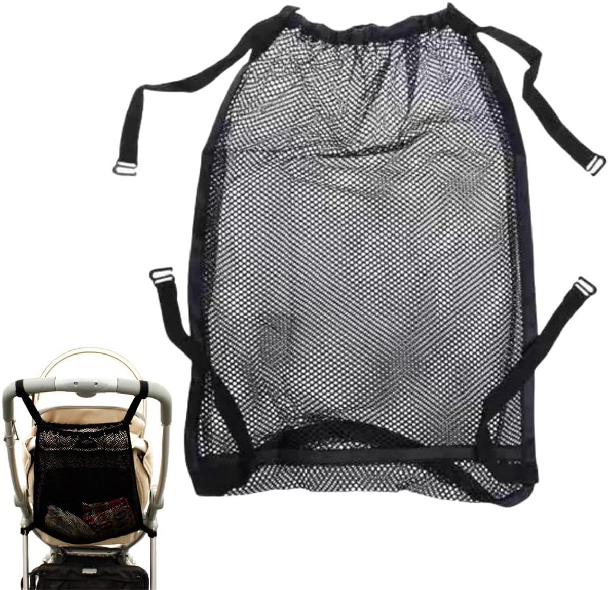 Opbergnet Kinderwagen - Baby Organizer - Onderweg Opslag - Universele Pasvorm - 35 x 50 cm - Zwart