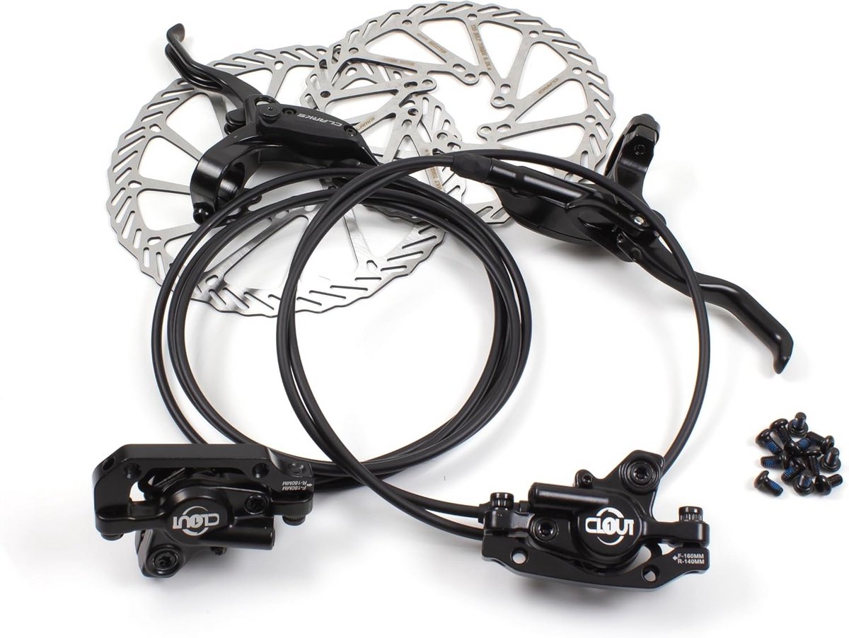 Hydraulische schijfremset - Voor en achter - Off-road fietsen - Lichtgewicht 2 zuigers - 180/160mm - Zwart