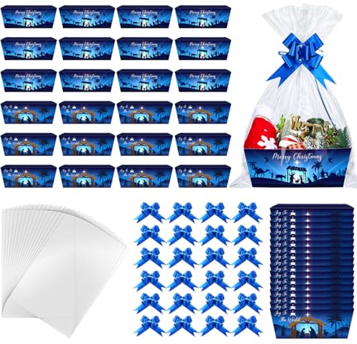 Cadeaumanden Set - Doe-het-zelf manden - Feestelijke Geschenkverpakking - Kerstthema Ontwerp - 72 Delen - Rood Zwart