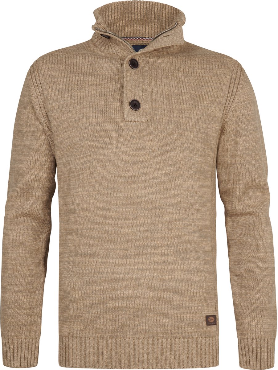Petrol Industries Heren Trui - Gebreide Trui - Regular Fit - Opstaande Kraag - Katoen - Truien - Pullover - Bruin - Maat L