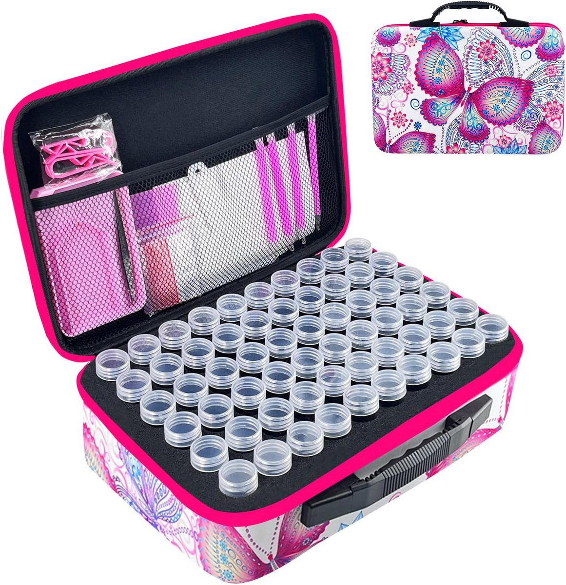Diamond Painting Opbergers - Kralen Doos - Hobby Organisatie - 120 Potjes - 32 cm - Roze