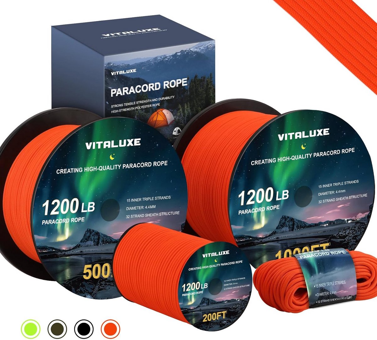 Paracord Touw - Survival Koord - Outdoor Activiteiten - 1200 Lbs Sterkte - 44 mm Dikte - Zwart