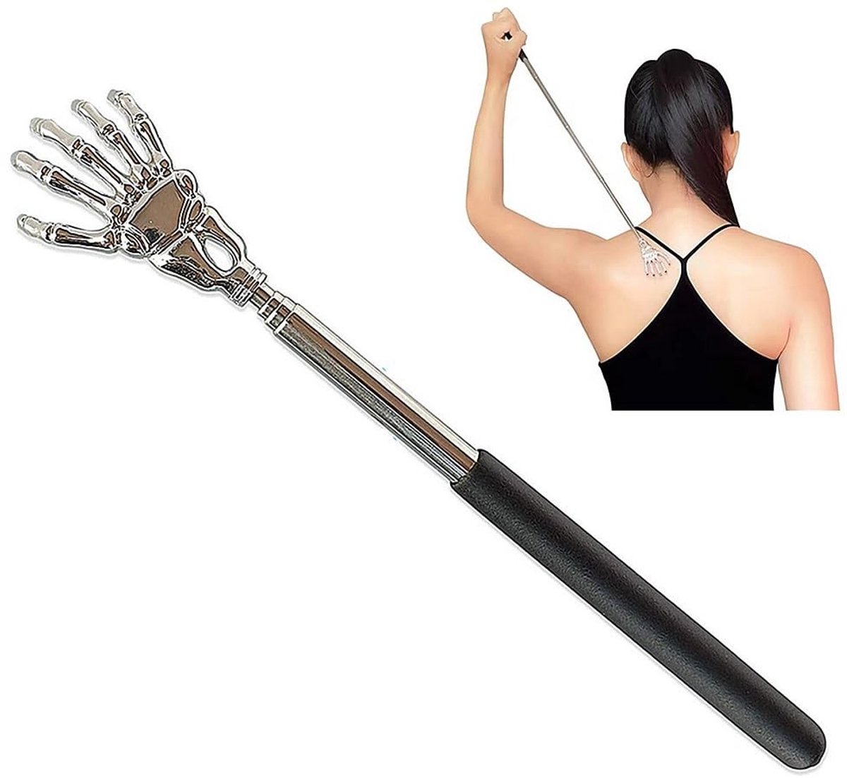 Dailygoods- Rugkrabber Uitschuifbaar - Telescopische Handgreep - Skelet Ontwerp - Roestvrij Staal - 53cm Verlengbaar - Effectieve Jeukverlichting