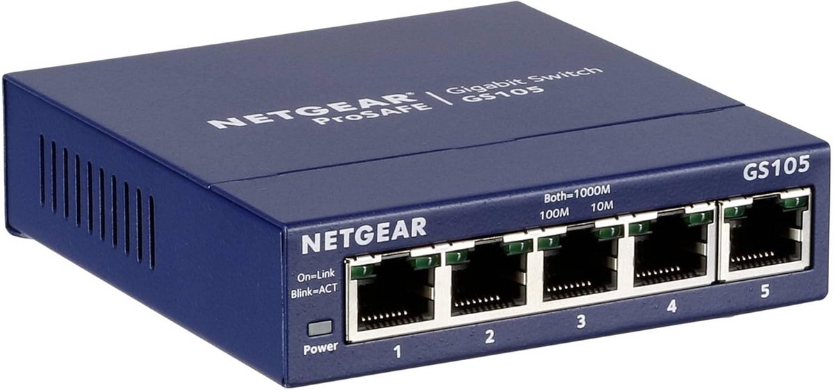 Netwerk Switch - Ethernet Hub - Snelle Internetverbinding - Vijf Gigabit Poorten - Desktop of Wandmontage - Zwart