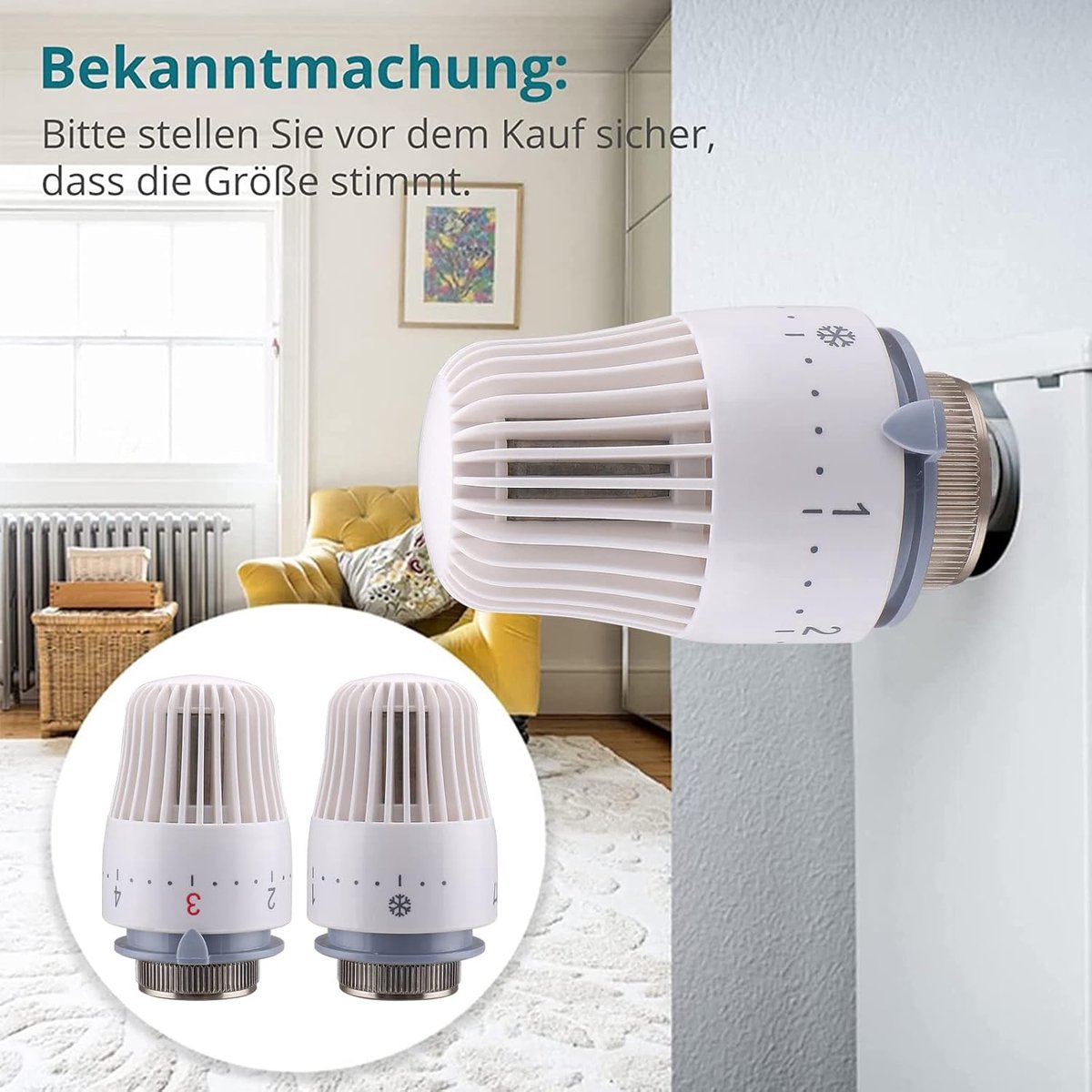 Thermostatische Radiator Kop - Temperatuurregelaar Ventiel - Energie Besparen - Automatische Temperatuurregeling - M30x1.5 - Wit