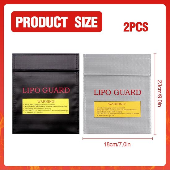Vuurvaste tas - Documententas Lipo Safe - Waardevolle spullen bewaren - Glasvezel bescherming - 2 stuks 18 x 23 cm — afbeelding 2
