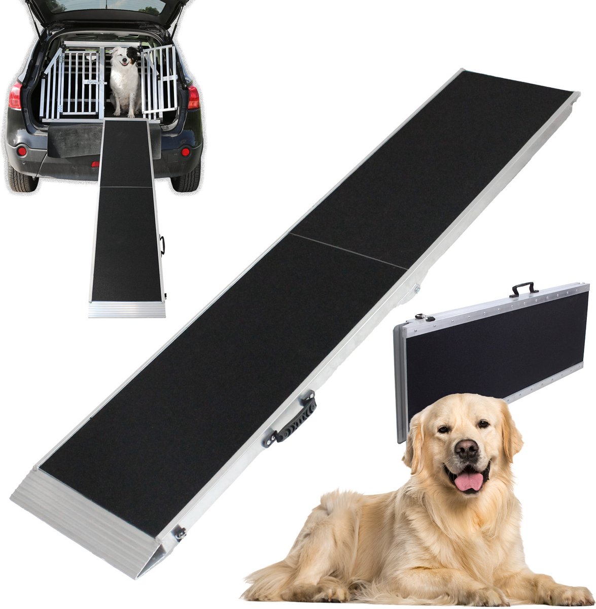 TRUTZHOLM - Aluminium Hondenhelling Opvouwbaar - 215 cm - 180 kg - Grijs/Zwart - Extra Lange Hondentrap Auto Loopplank Koffer