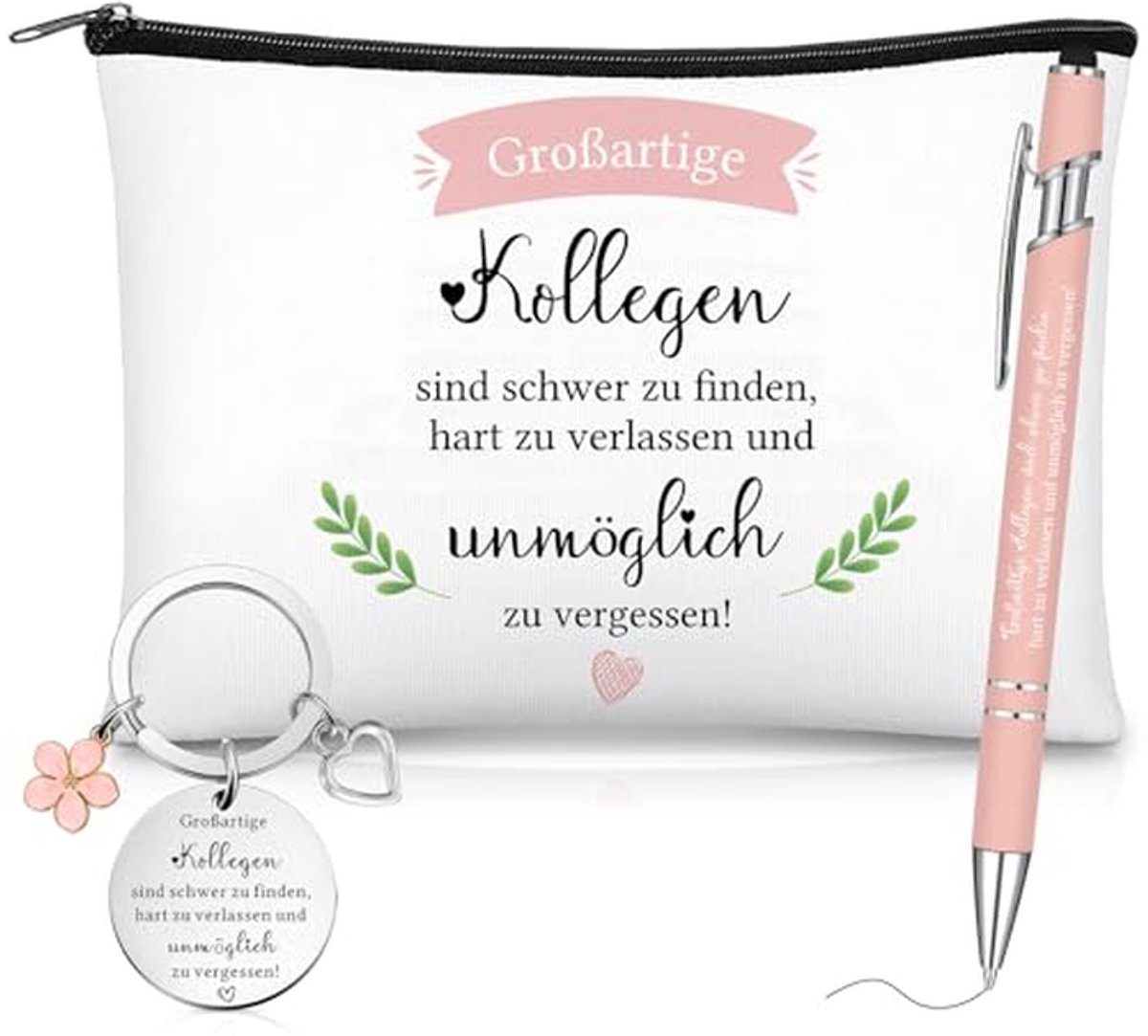 Cadeauset Collega - Bedankje Afscheid - Verras Vrienden - Betekenisvolle Tekst - 25 x 17 cm - Wit Zilver Roze