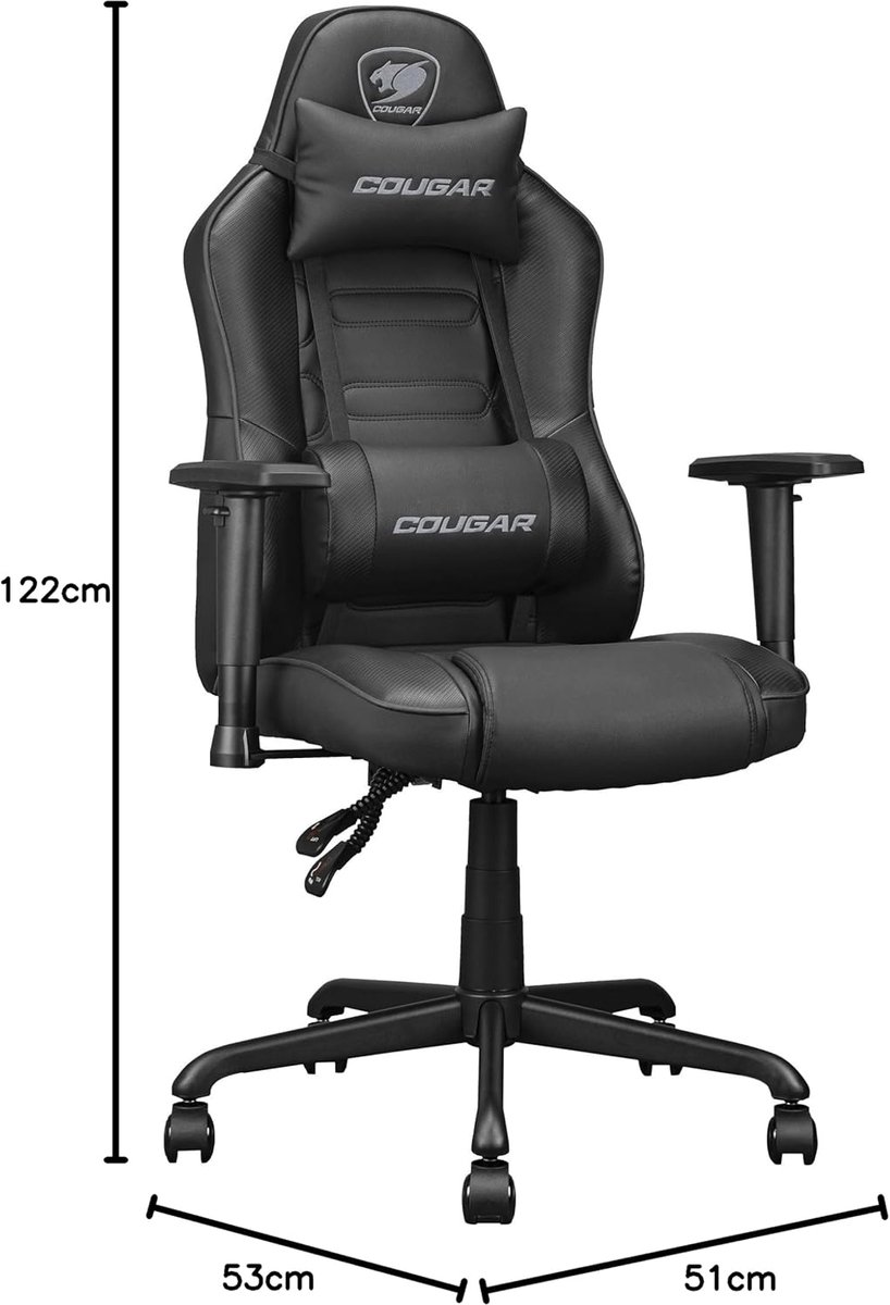 Mobili Bella Titan Fusion Ergonomische Gamingstoel met 3D Lendensteun, Verstelbare Hoogte, 160° Kantelfunctie, Luxe Kunstleren Bekleding en Comfortschuim – 53 x 51 x 122 cm – Zwart