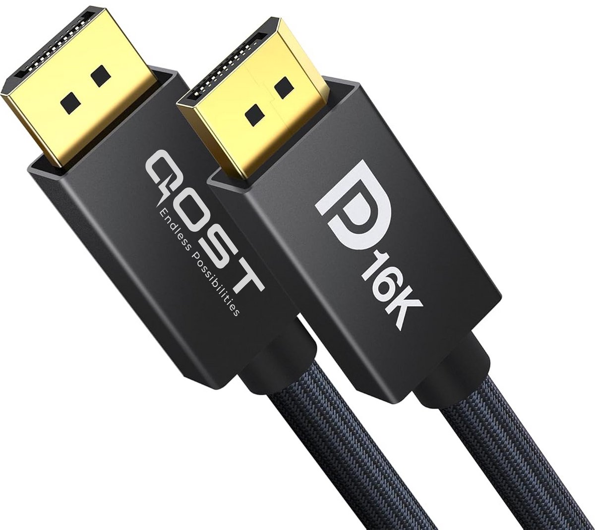 Image of Qost - DisplayPort Kabel 2.1 - 16K 60Hz - 8K 120Hz - 4K 144Hz - 80Gbps - DisplayPort naar DisplayPort - DP Kabel - 1 Meter - Zwart