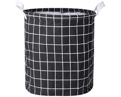 1 stuk - Wasmand - Katoen/linnen wasmand - Opbergemmer - Opbergtas - Opvouwbaar - Katoen/linnen materiaal - Waterdicht - Geschikt voor het opbergen van vuile kleding, speelgoed en huishoudelijke artikelen - 43*35 cm - Zwart raster