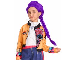 Joya Kids® K-pop Stijl Verkleedpruik Kind | Paarse Lange Vlecht Pruik voor Meisjes | Lila Staart Lang Meisje | Demonenjager Stijl | Verkleedaccessoire voor Carnaval & Halloween | Past bij Kpop geinspireerde Verkleedset