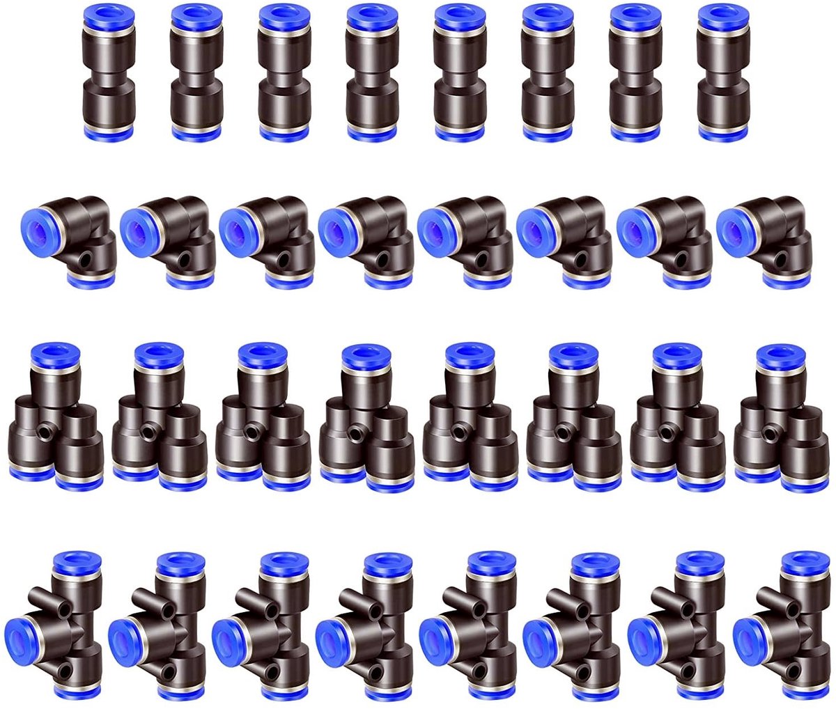 Cosensi- Bandenarmatuurset 32 Stuks - Spliter/Ellebogen/Y-tak - Eenvoudige Installatie - Goede Afdichting - Sterk Kunststof Materiaal - Levenslang Gebruik - Pneumatische Fittingen